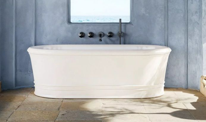 Baignoire ilot en résine style tranditionnel néo classique à poser au sol