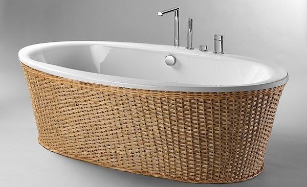 Baignoire Balnéo Louise 190X100 avec contour osier naturel blanc