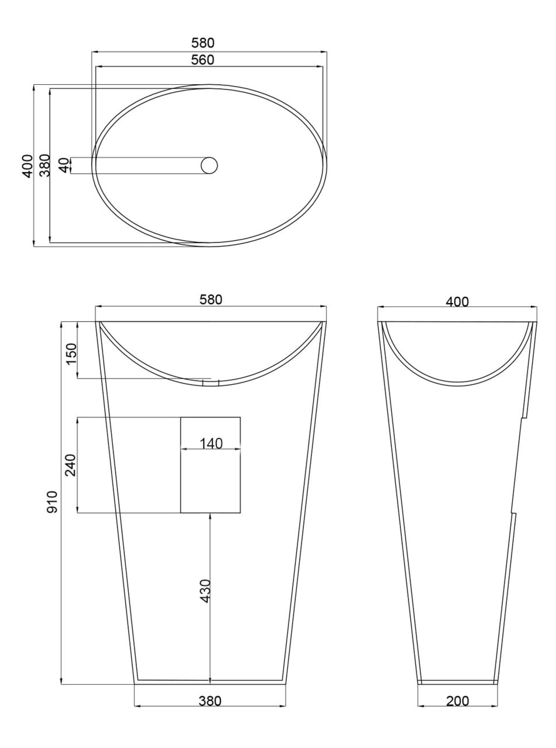 Schéma Lavabo Totem en résine forme ovale Obalo