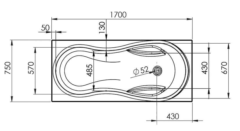 Schéma baignoire ergonomique Gocce 170X75