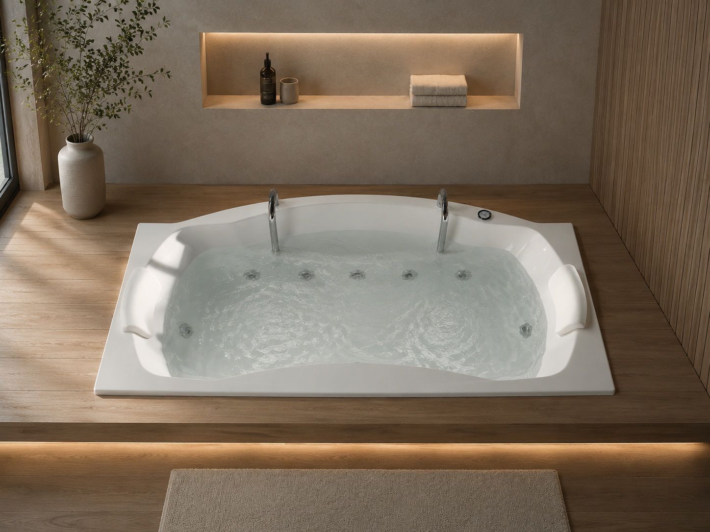 Baignoire Balnéo Duo avec un double dossier et une marche d'accès / siège intérieur