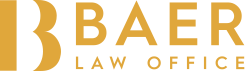 Logo for Baer Law Office in gold with a stylized "B" and the text "BAER LAW OFFICE".