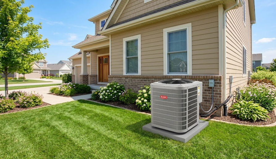 A newly installed, energy-efficient air conditioning unit outside a Spokane home.