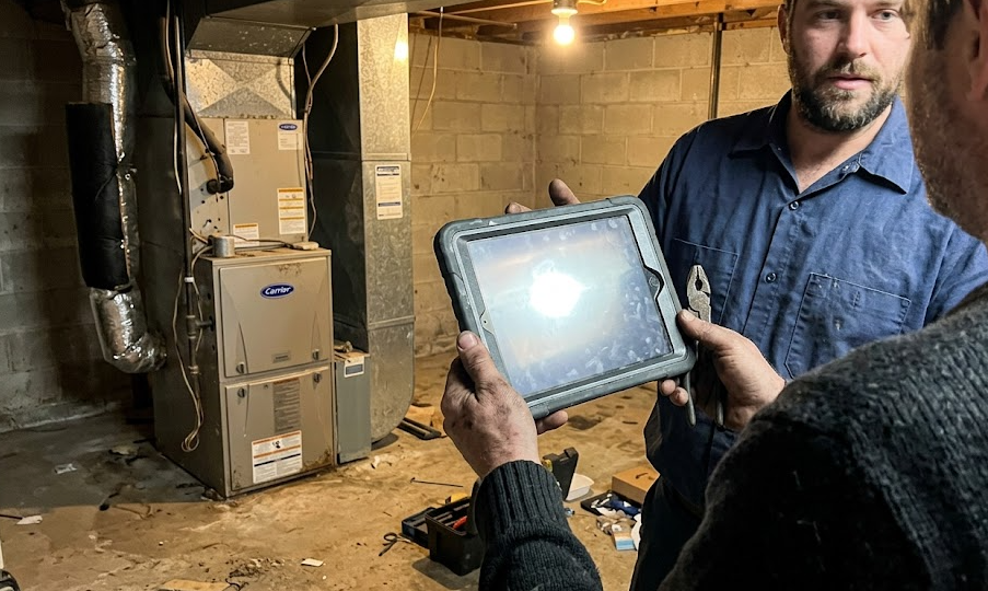 HVAC expert providing an upfront pricing estimate for furnace repair services.