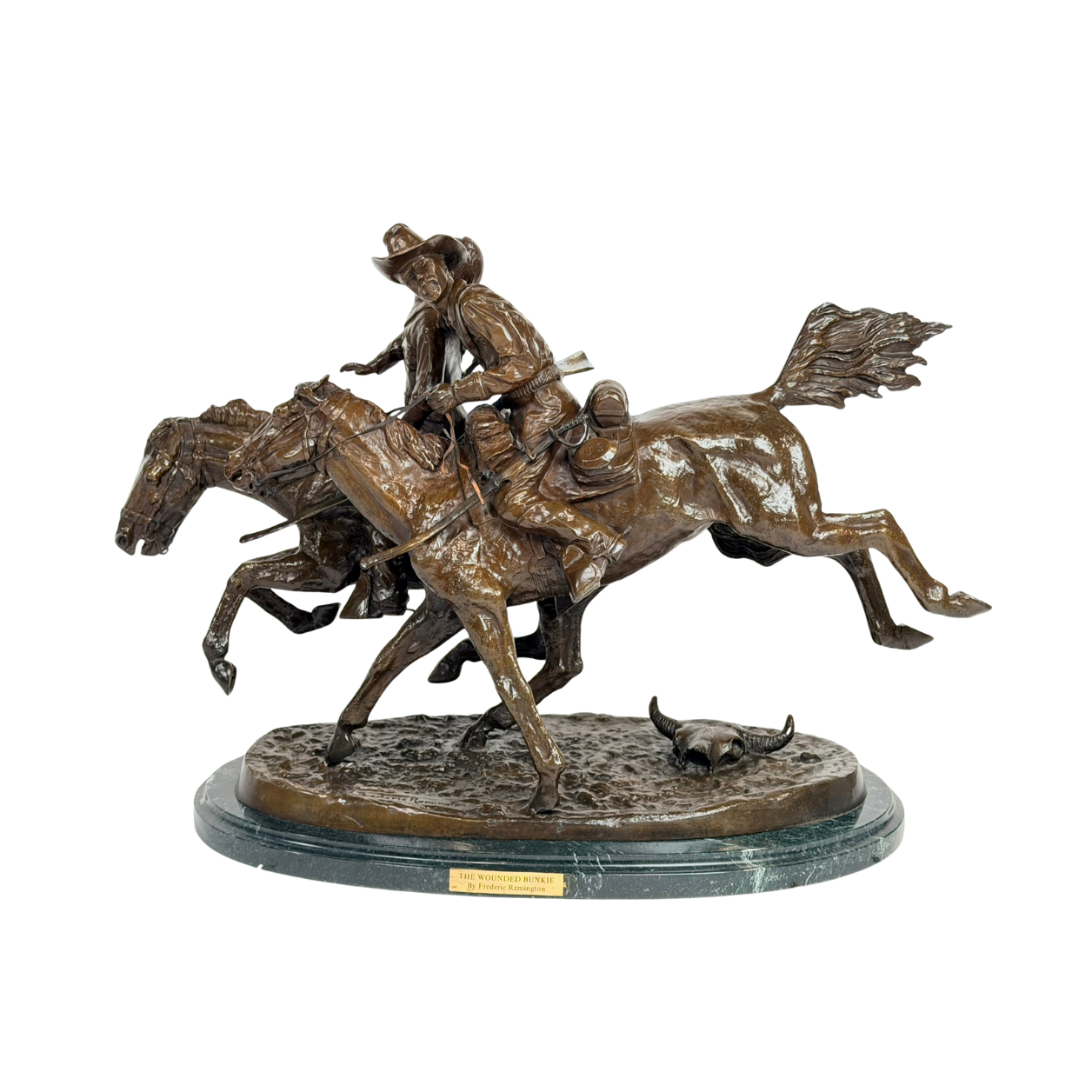Frederic Remington “The Wounded Bunkie” Bronze Western Sculpture