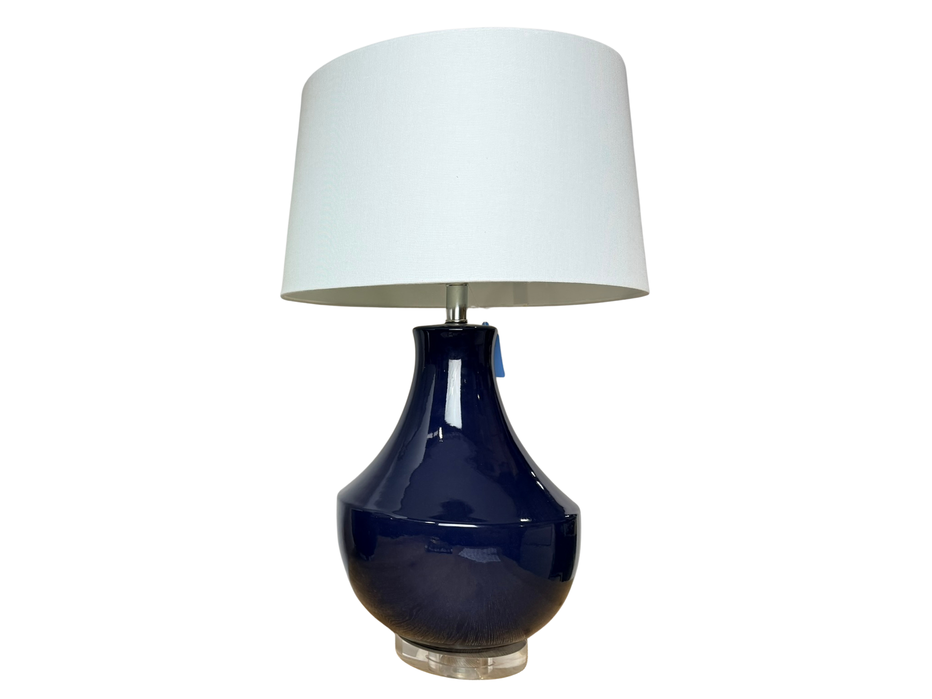Kinney Blue Ceramic Table Lamp With White Drum Shade - NEW