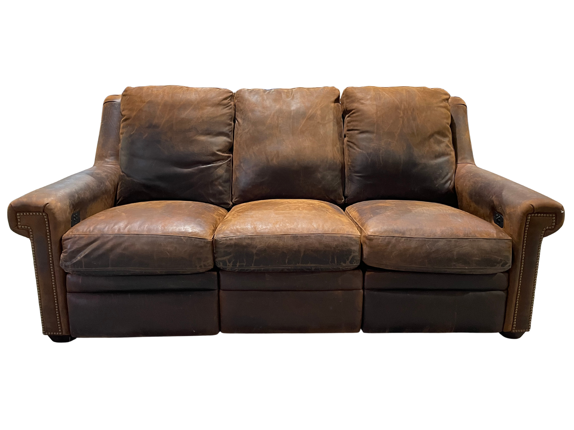 Bradington-Young Distressed Brown Leather Power Reclining Sofa