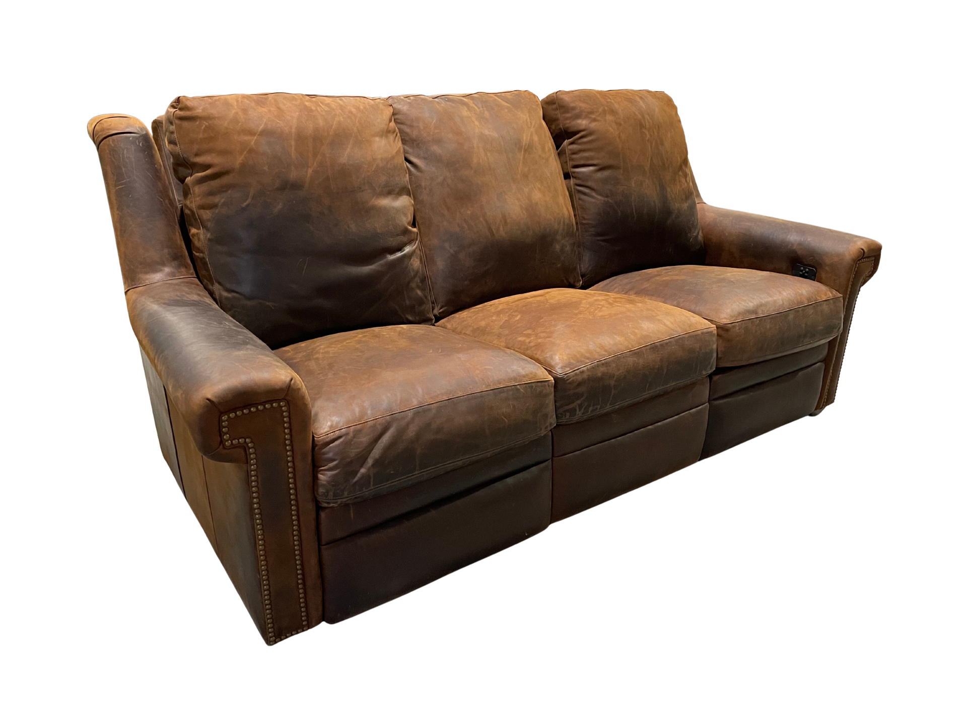 Bradington-Young Distressed Brown Leather Power Reclining Sofa