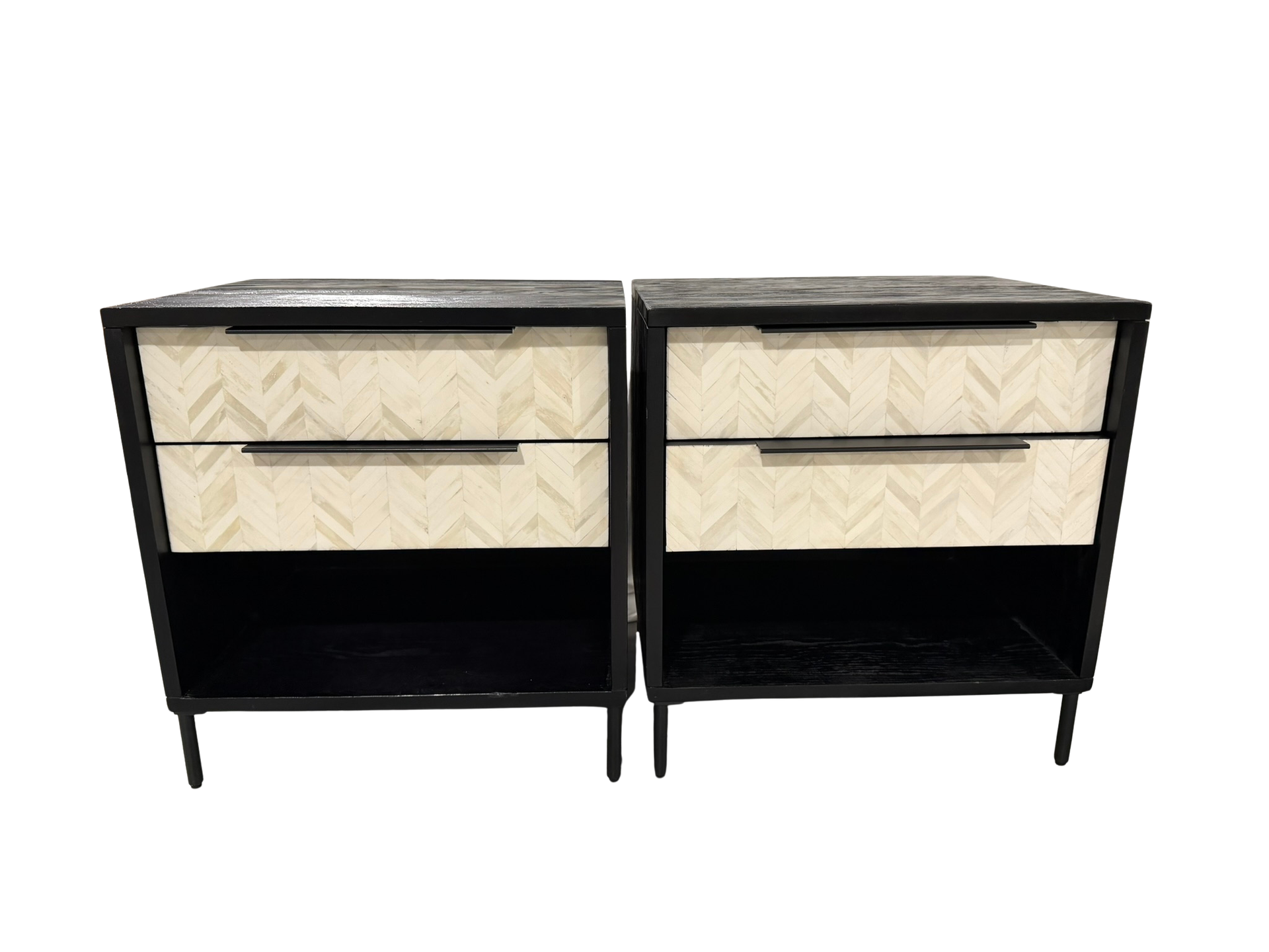 CB 2 Pair Ema Bone Inlay and Black Wood Nightstands - Consigned