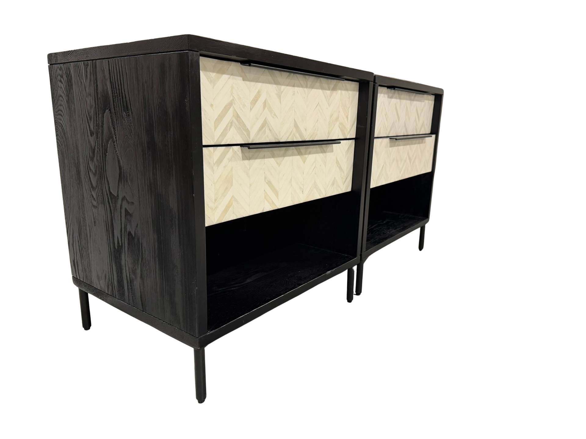CB 2 Pair Ema Bone Inlay and Black Wood Nightstands - Consigned