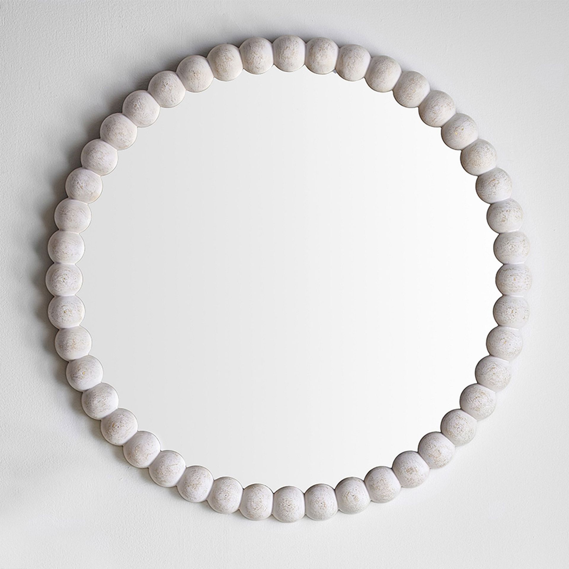Williams Sonoma White Round Wood Ball Mirror, 30 Inch Diameter