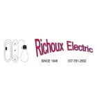 Logo for Richoux Electric, featuring a line drawing of an extension cord and lightbulb with the company name and phone.
