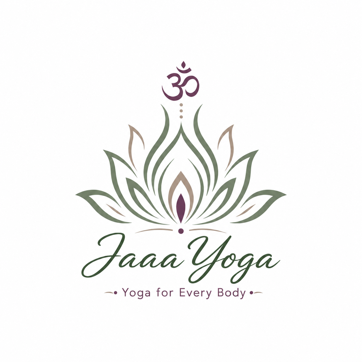 Het Jaaa Yoga-logo met lotusbloem, Om-symbool en 
