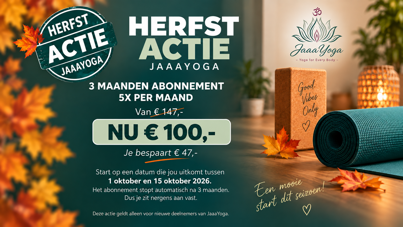 Winteractie-advertentie met 6 maanden abonnement, 1x per week, eerste maand gratis, besparing van €44.