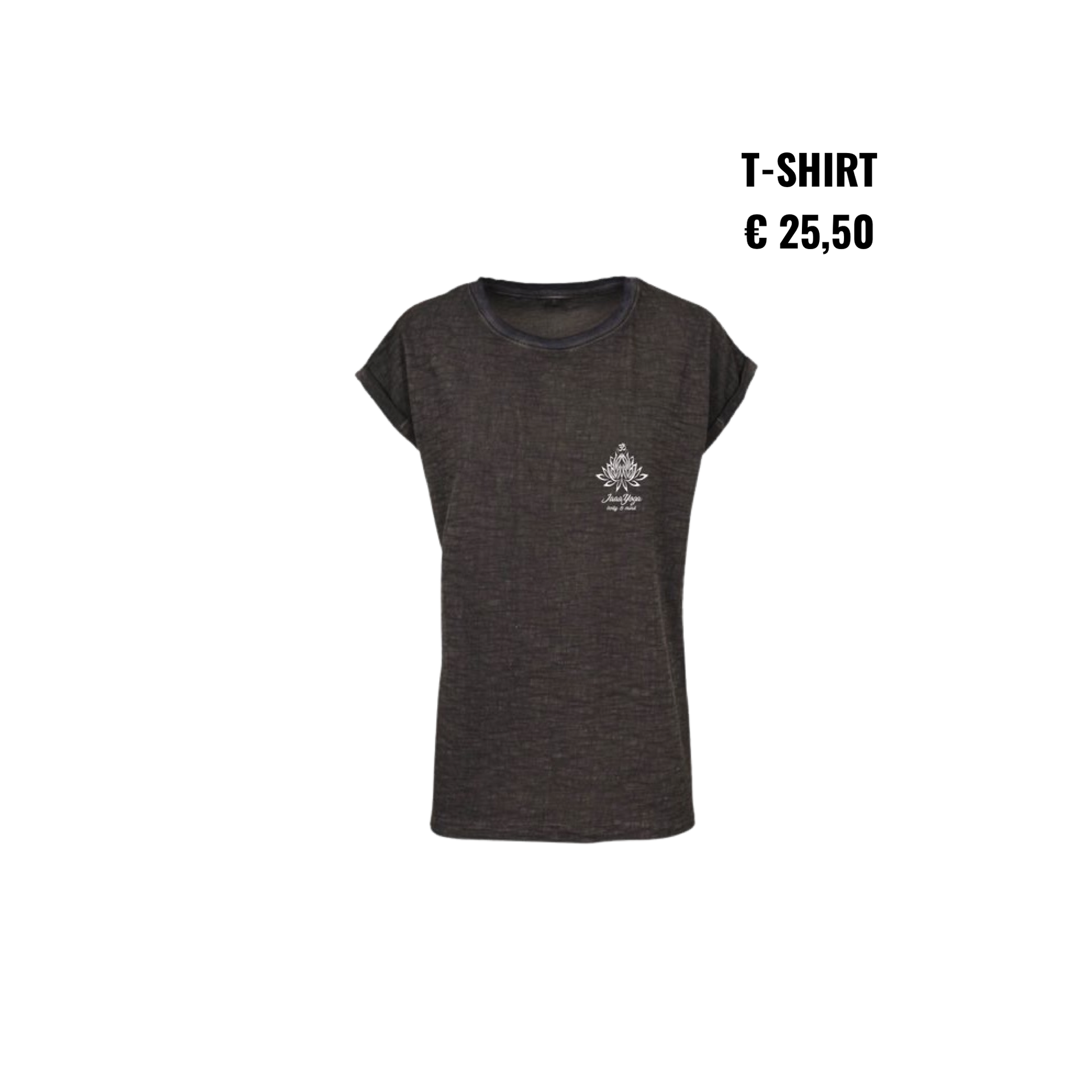 Zwart T-shirt met klein logo op de borst, met de tekst 