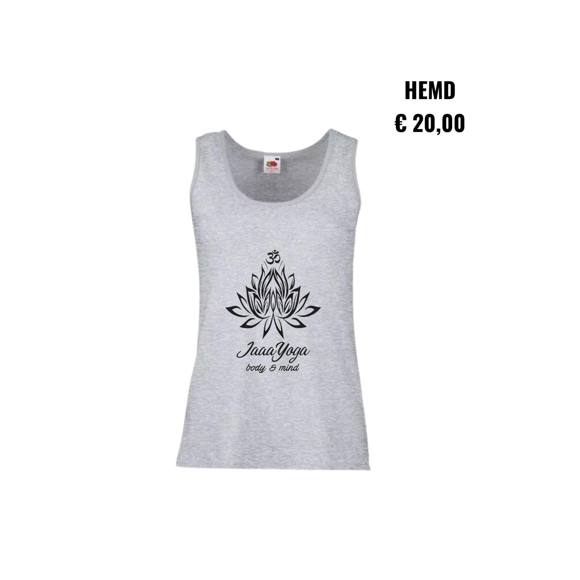 Grijze mouwloze tanktop met lotusprint en de tekst 