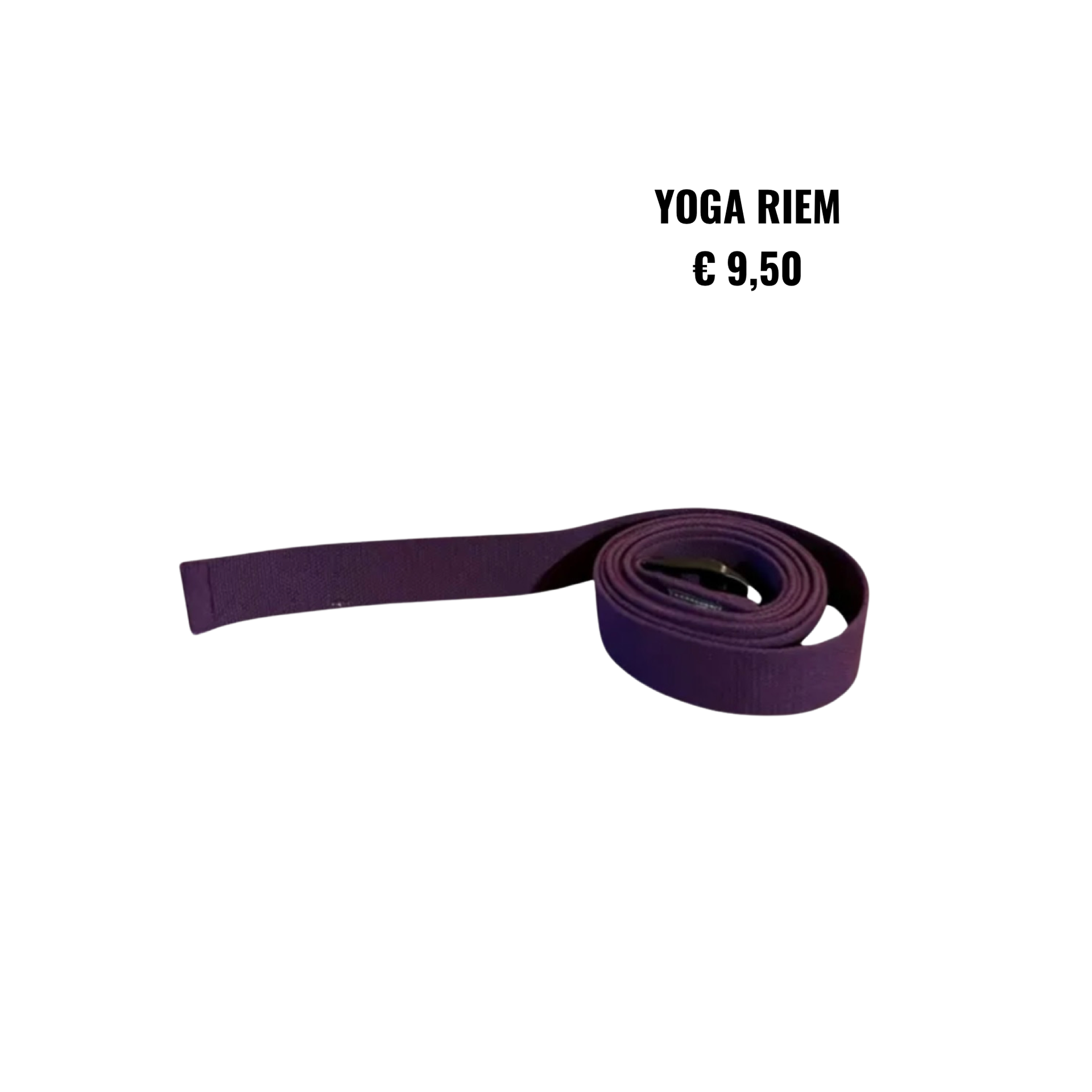 Paarse, opgerolde yogaband met het opschrift 