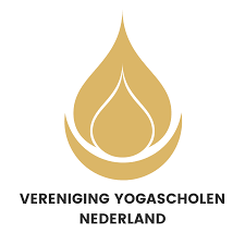Gold yoga flame logo with the text “Vereniging Yogascholen Nederland” underneath