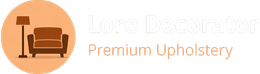Logo with a brown armchair and lamp on a peach circle, reading &ldquo;Premium Upholstery&rdquo;