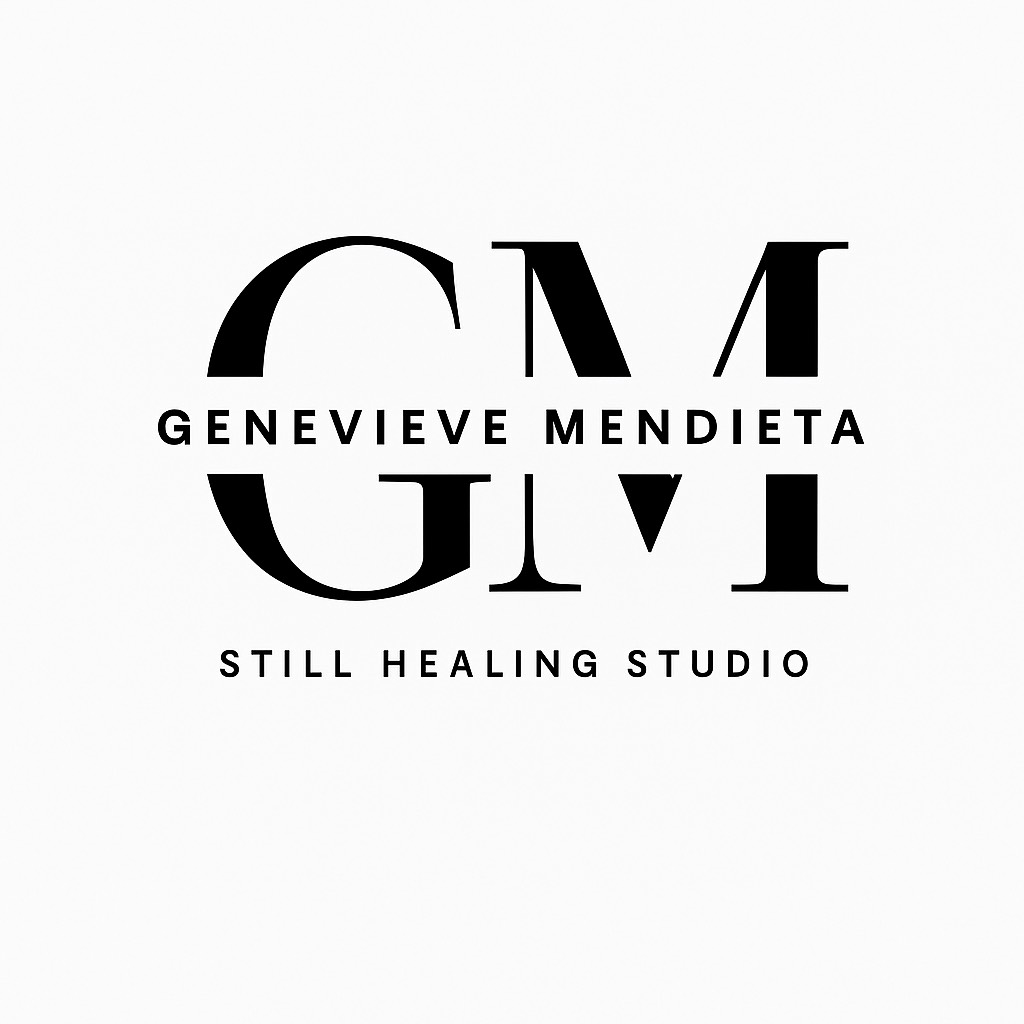 Logo for Still Healing Studio: Black initials GM over GIVI and the words
