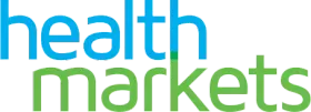 Healthmarkets logo in blue and green.