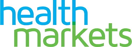 Healthmarkets logo in blue and green.