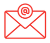Un sobre rojo con un signo arroba en él.