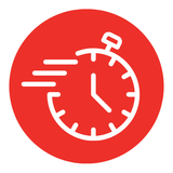 Un icono de un cronómetro en un círculo rojo.