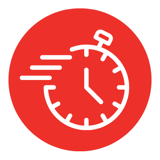 Un icono de un cronómetro en un círculo rojo.