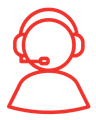 Un dibujo con una línea roja de una persona que lleva unos auriculares.