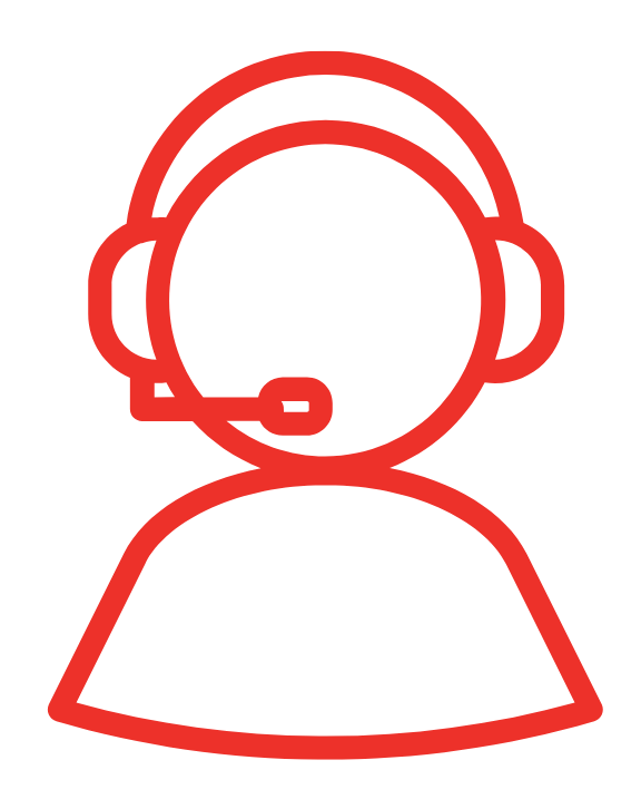 Un dibujo de línea roja de una persona que lleva unos auriculares.