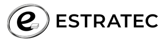 Un logotipo en blanco y negro para una empresa llamada estratec