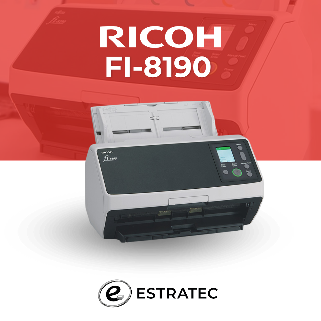 Un anuncio de una impresora Ricoh fi-8190