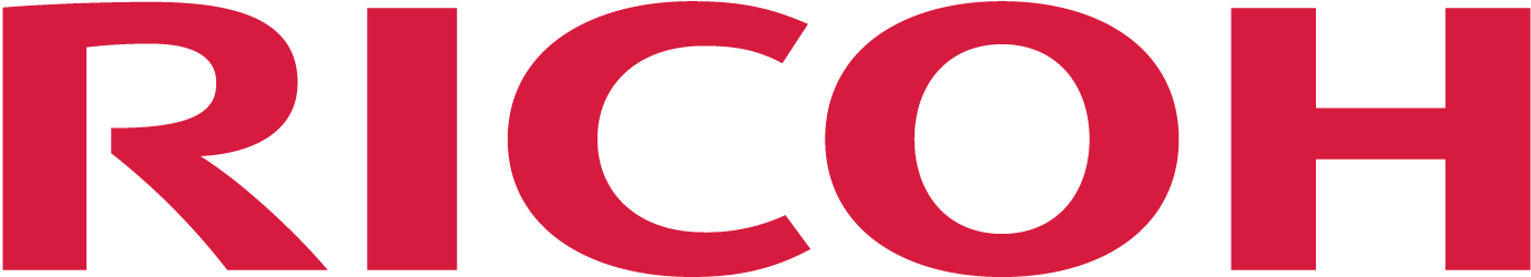 La palabra ricoh está escrita en rojo sobre un fondo blanco.