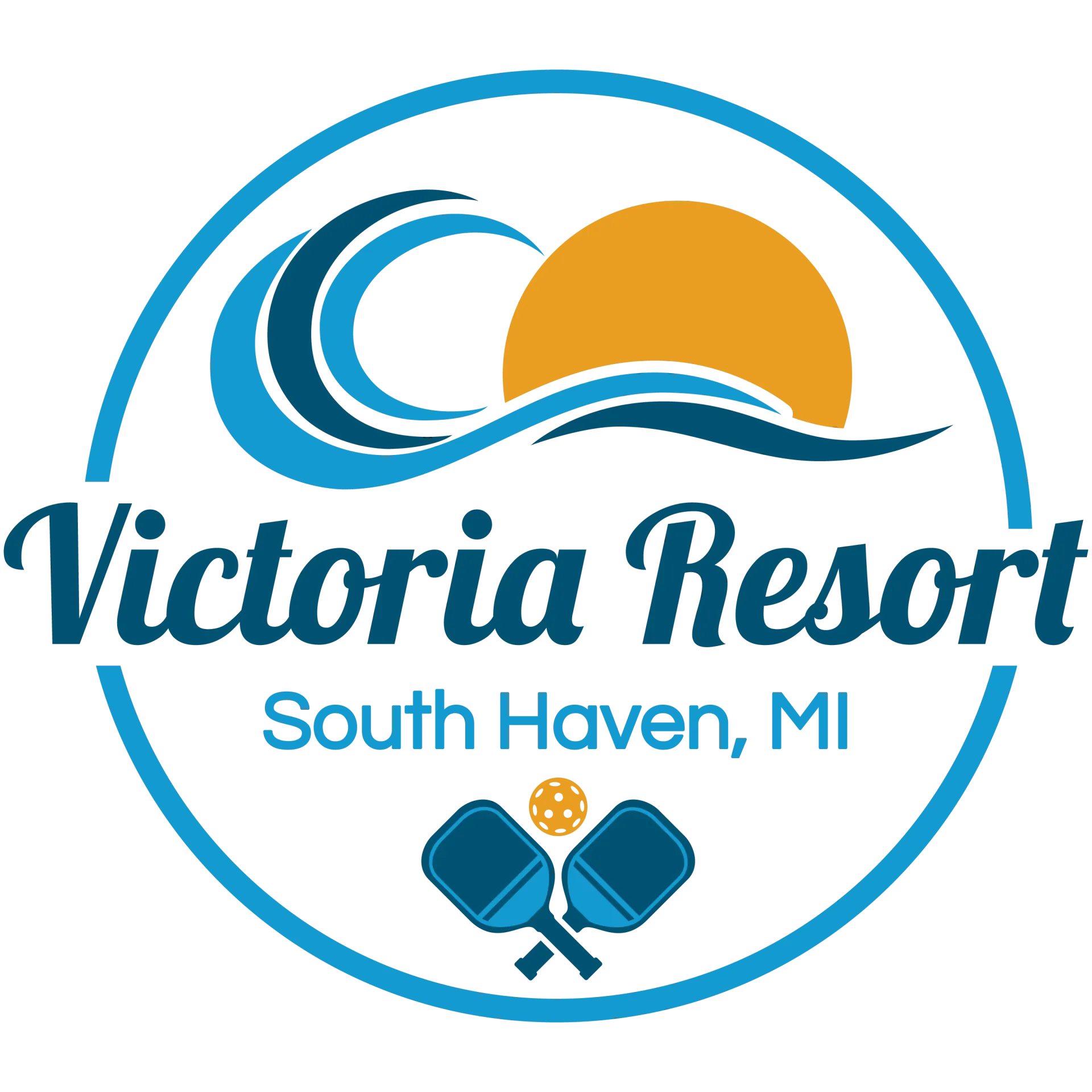 Victoria Resort logo with blue wave and sun, text “South Haven, MI”