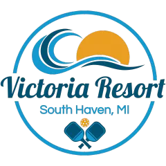 Victoria Resort logo with blue wave and sun, text “South Haven, MI”