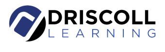 Logo for Driscoll Learning. Includes a blue and black circular graphic and company name.