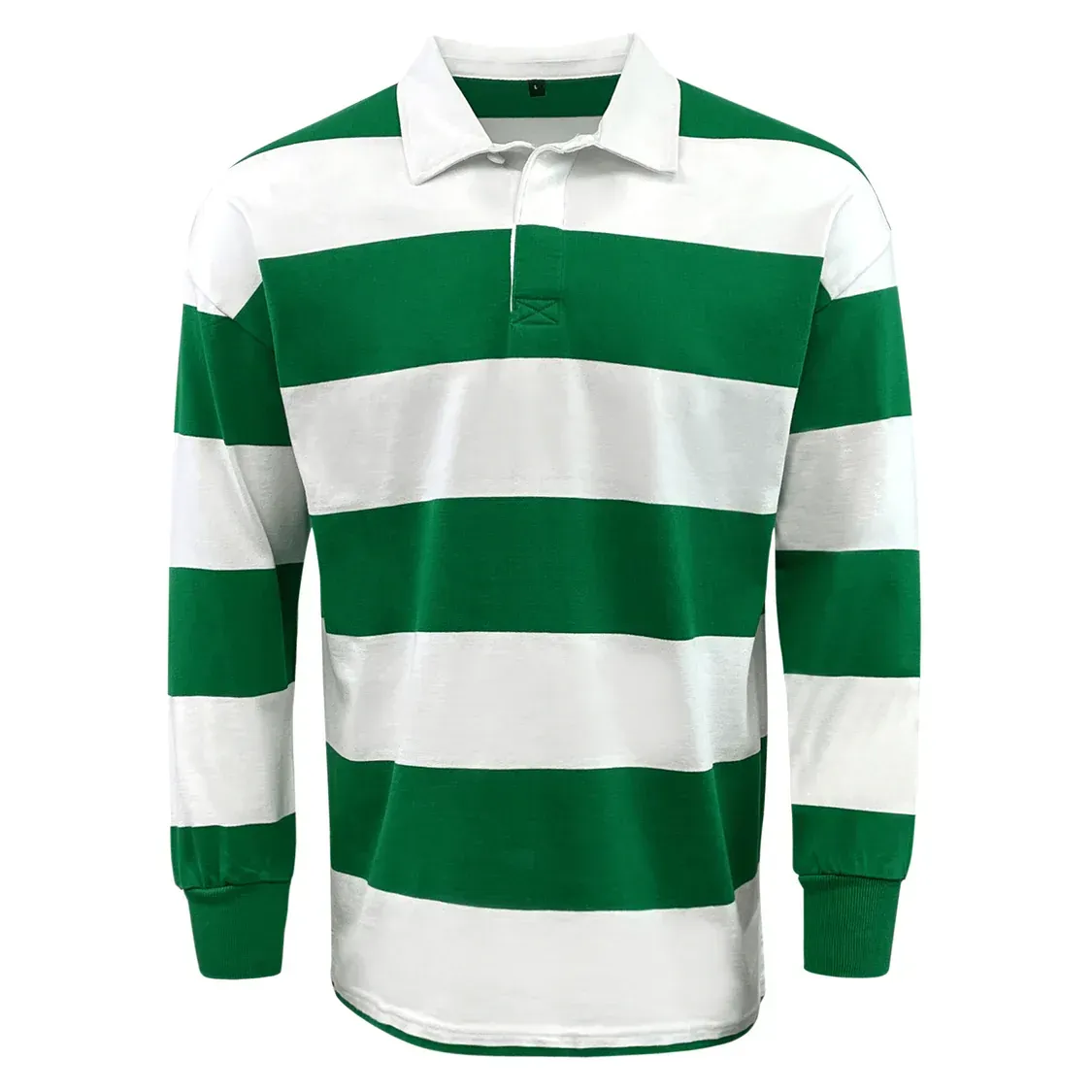 Classic Long Sleeve Hooped Rugby Jersey - Kelly/White