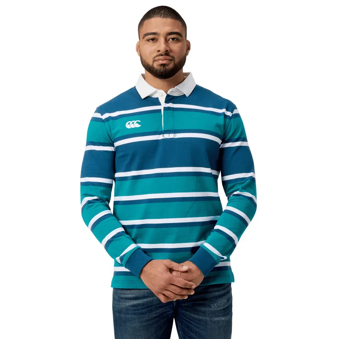 Canterbury Engineered Long Sleeve Striped Rugby Jersey - Blue/Teal