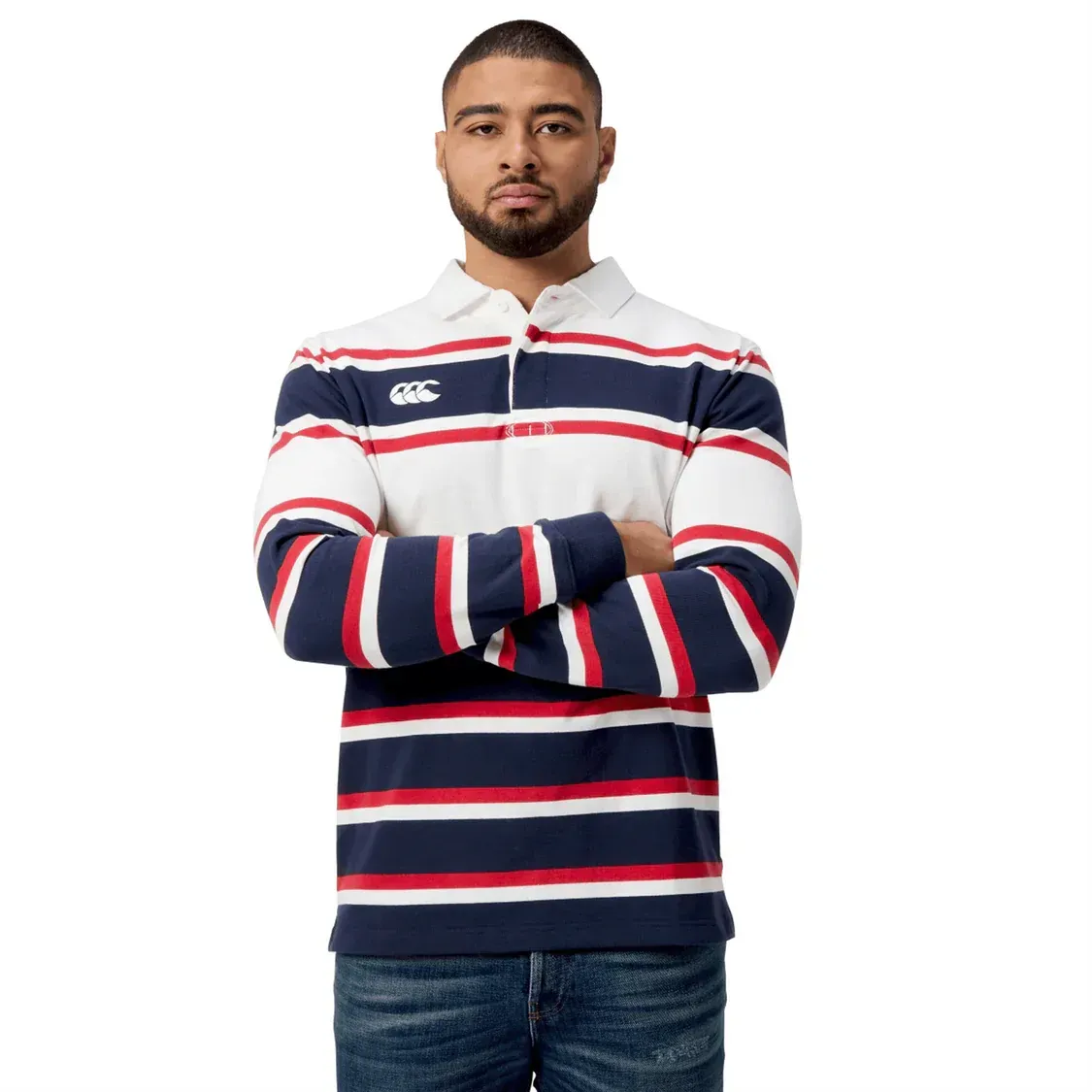 Canterbury Engineered Long Sleeve Striped Rugby Jersey - Navy/Red