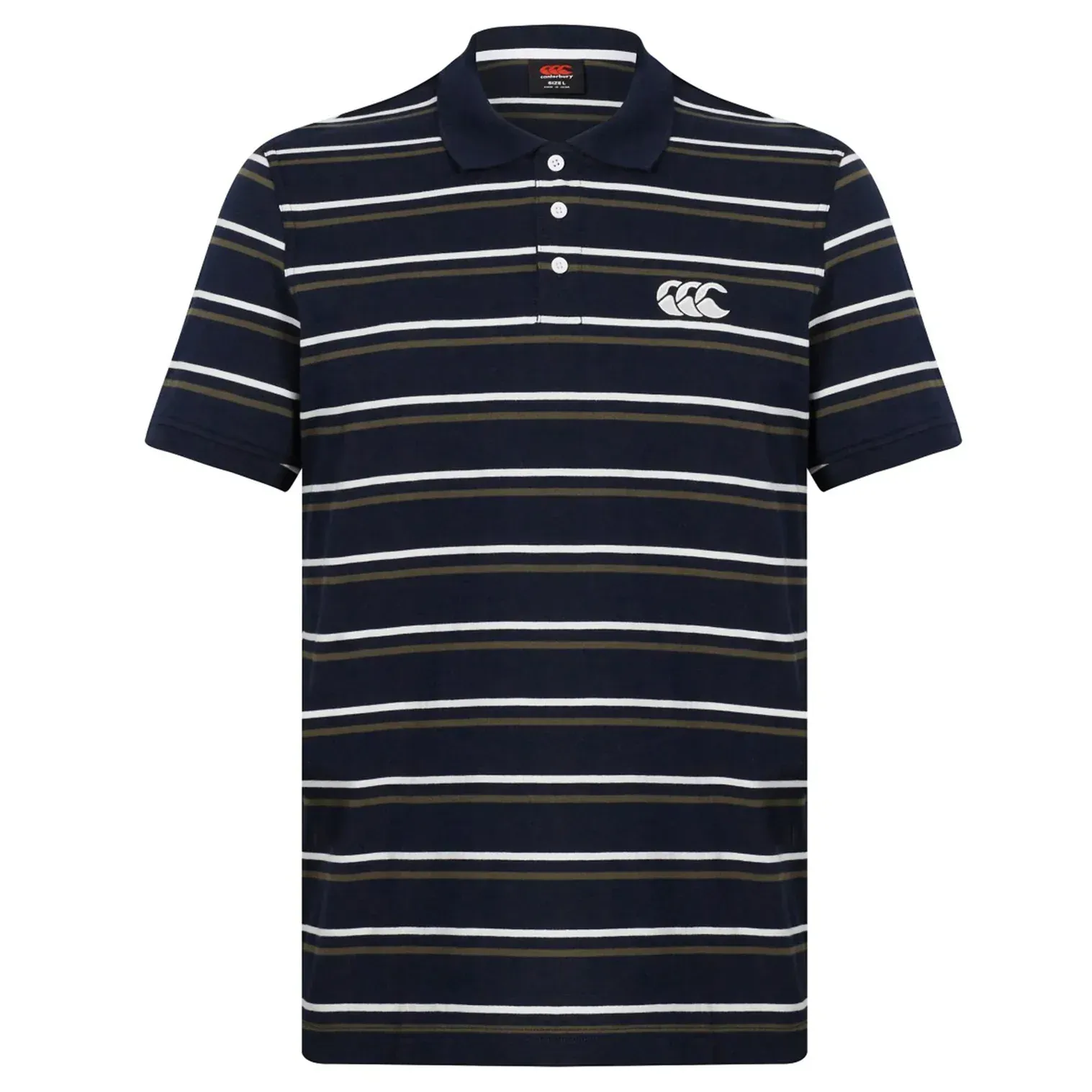Canterbury Fundamental Yarn Dye Stripe Polo - Navy/Brown/White