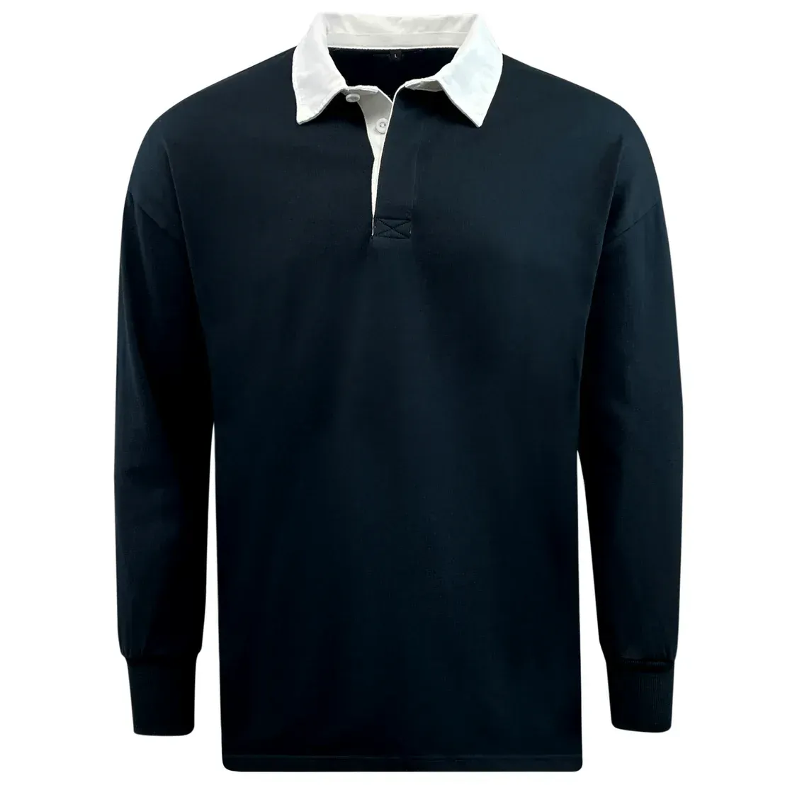 Classic Long Sleeve Solid Rugby Jersey - Black