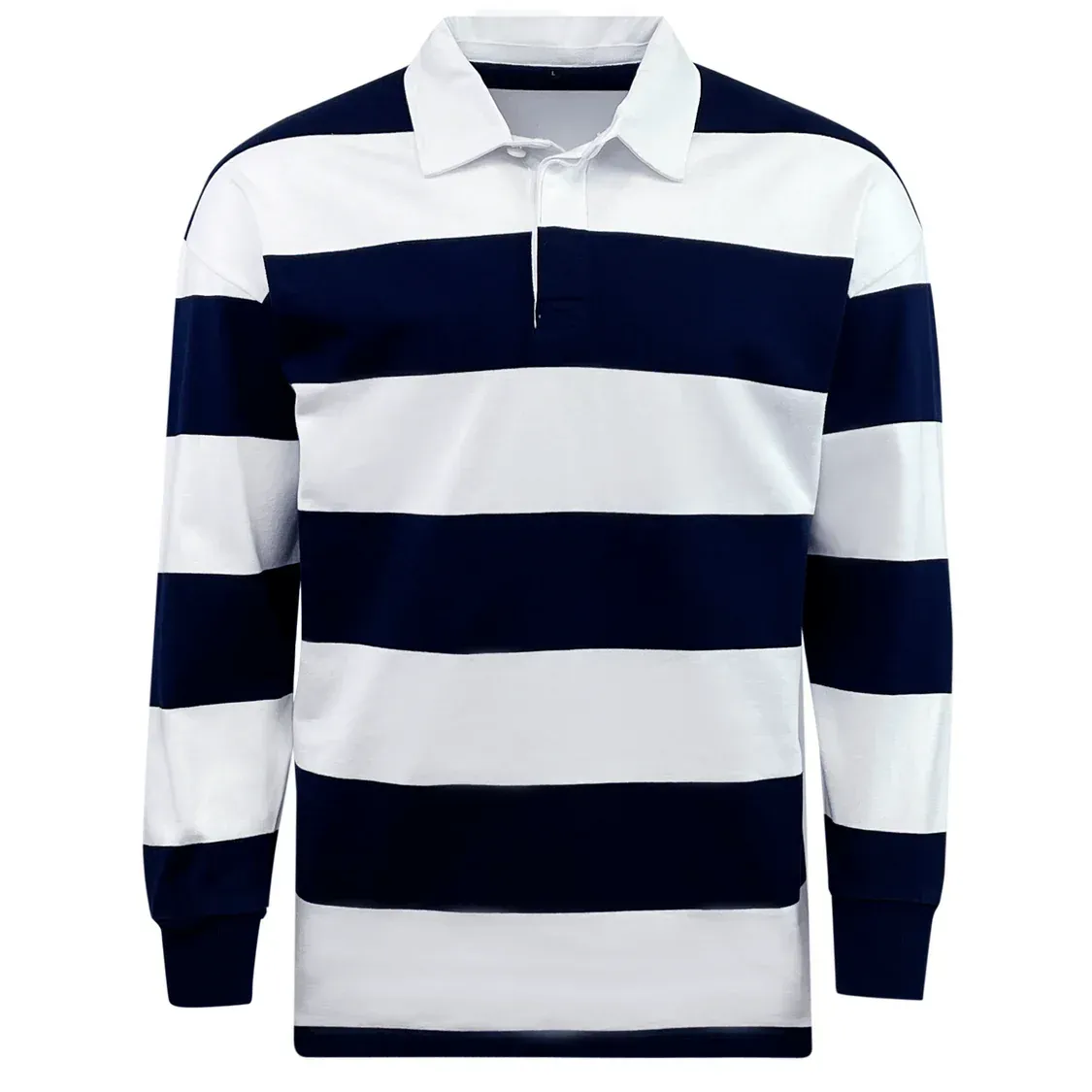 Classic Long Sleeve Hooped Rugby Jersey - Navy/White