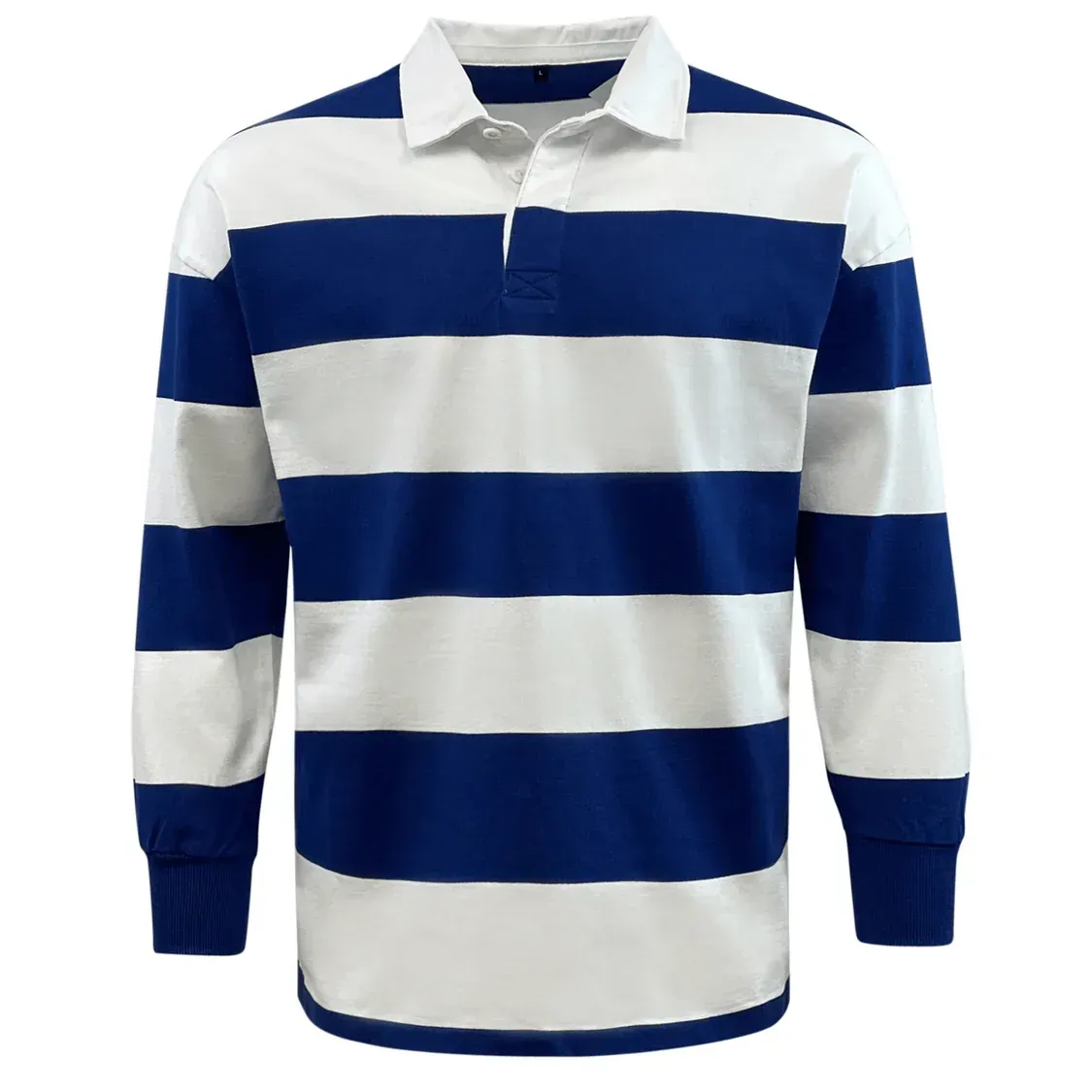 Classic Long Sleeve Hooped Rugby Jersey - Royal/White