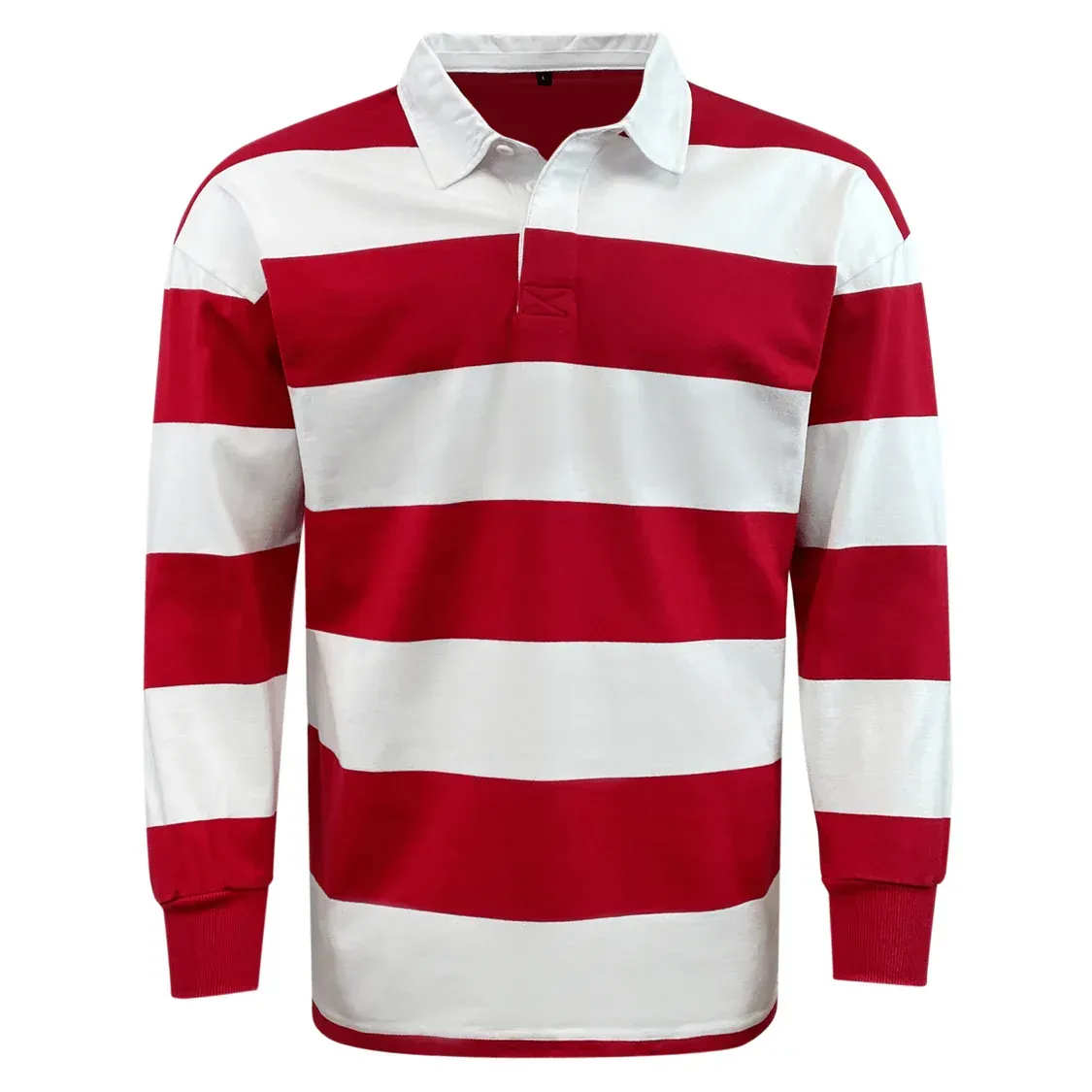 Classic Long Sleeve Hooped Rugby Jersey - Red/White