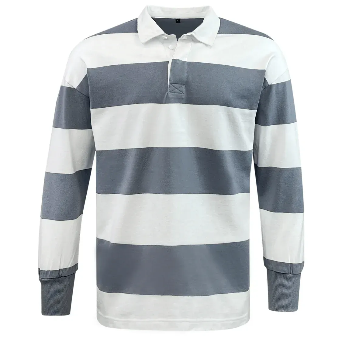 Classic Long Sleeve Hooped Rugby Jersey - Grey/White