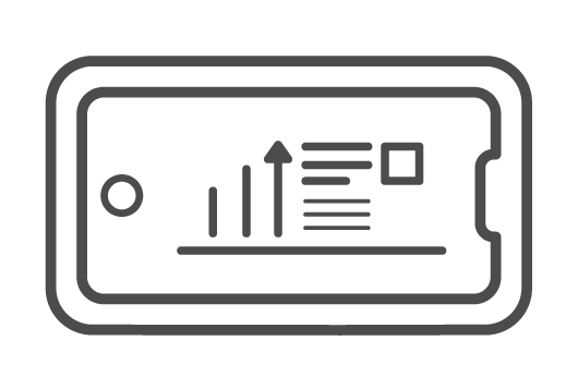 Mobile phone displaying a graph with rising bars and text, indicating data growth.