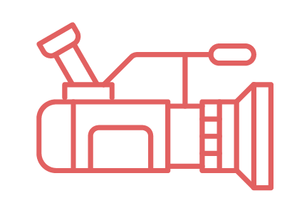 Pink outline of a professional video camera.
