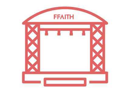 Red outline of a stage, with