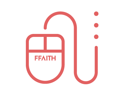 Pink computer mouse icon with the word